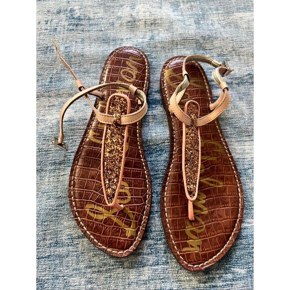 Sam Edelman Tan Brown Bronze Glitter Gigi Sandals Size 8 - Picture 1 of 5